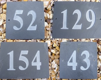 Grey Natural SLATE HOUSE Door NUMBER 6" x 6" Oval or Square Any Address Number Deeply Engraved Sign Plaque Free Fixings Supplied