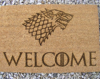 Game of Thrones Inspired DIRE WOLF WELCOME Coir Front Back Door Entrance Mat Fan Gift Idea House Warming Present Rug Uk
