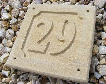 SANDSTONE HOUSE Door NUMBER 6" x 6" Oval or Square Any Address Number Deeply Engraved Embossed Stone Sign Plaque Free Fixings Supplied