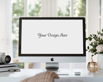 iMac Mockup, Computer Screen Mockup, 3D Study Office Scene, Minimalist Interior, Screen Mockup, Editable, Instant Download, Blog, Website