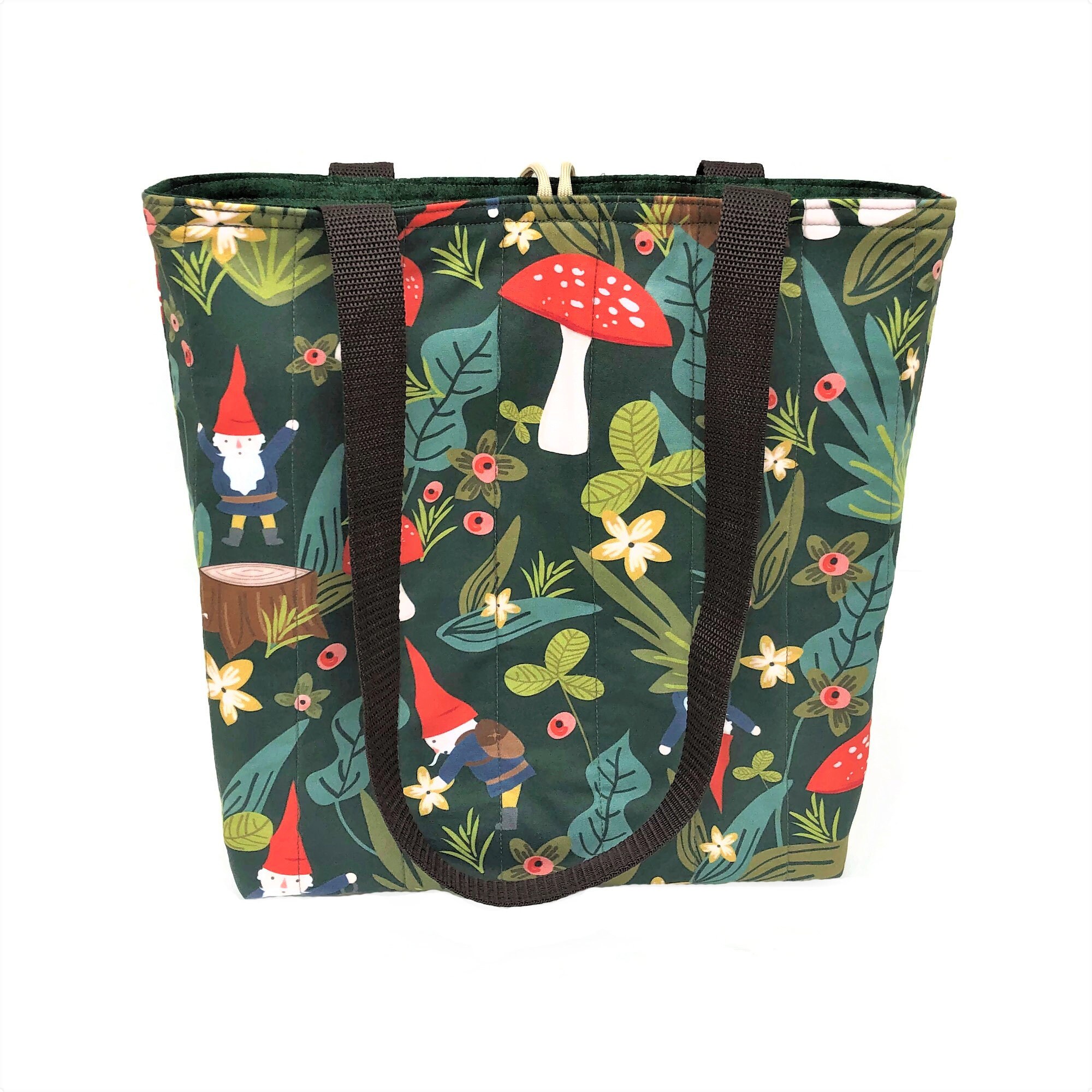 Quilted tote bag with gnomes and mushrooms Cotton bags and Etsy