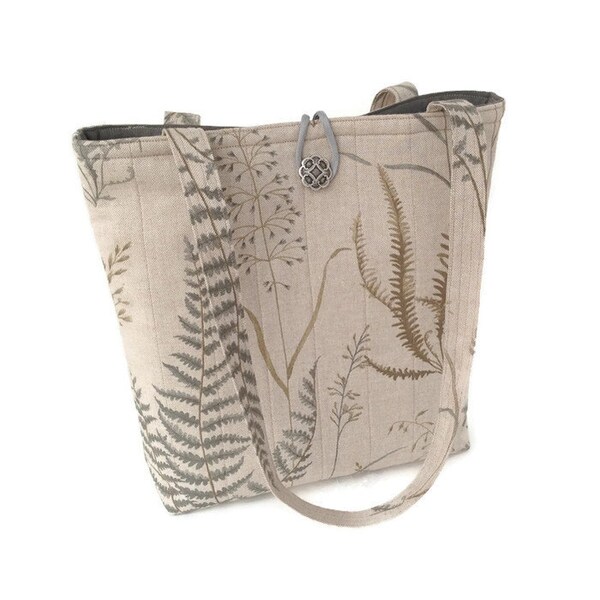Beige handbag, Brown hand bag, Quilted handbag, Cotton purse, Shoulder tote brown, Shoulder bag printed, Nature print tote Tote bag quilted