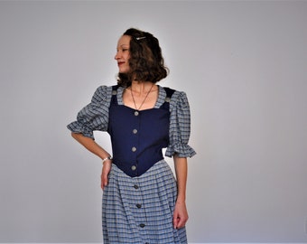 Vintage dress from the 80s / A-line / Checkered summer dress