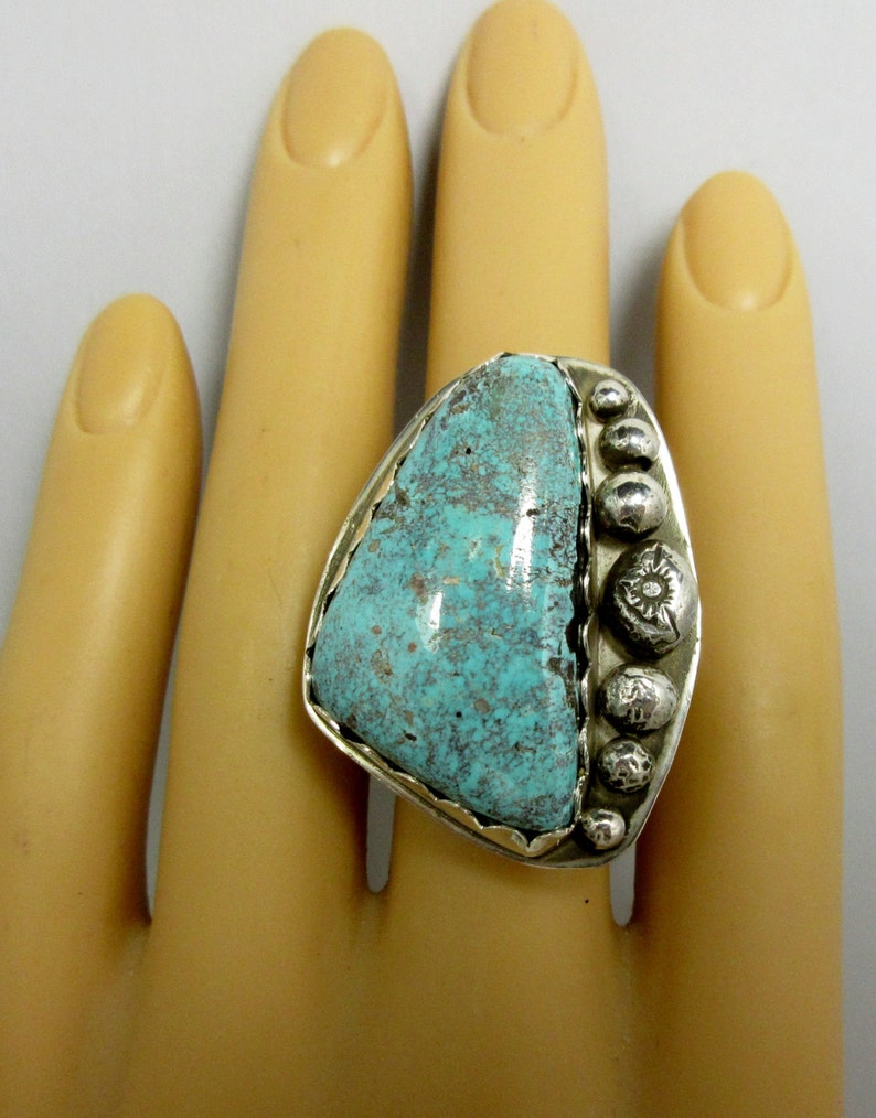 Bisbee Cabochon Handmade Ring Arizona Turquoise Boho Ring Sterling Silver Bisbee Turquoise Ring Size 12 Silver Ring Southwest Ring