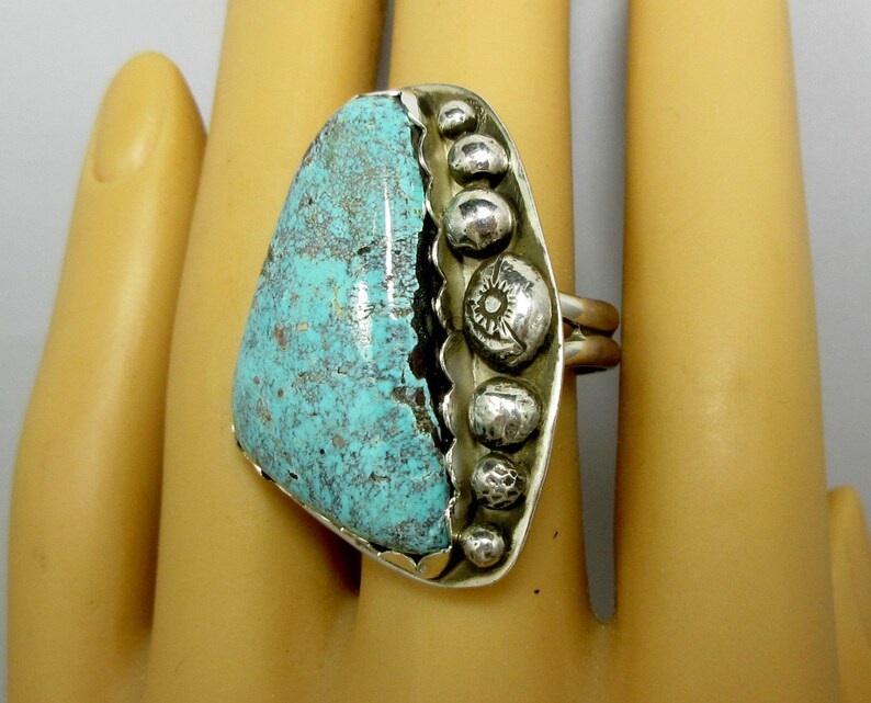 Bisbee Cabochon Handmade Ring Arizona Turquoise Boho Ring Sterling Silver Bisbee Turquoise Ring Size 12 Silver Ring Southwest Ring