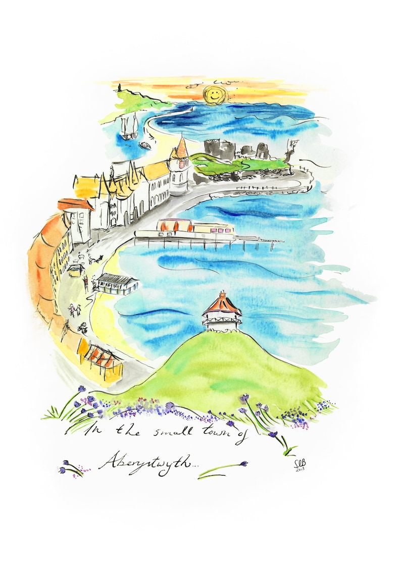 Watercolour painting of Aberystwyth Sea front by Sian Bowman