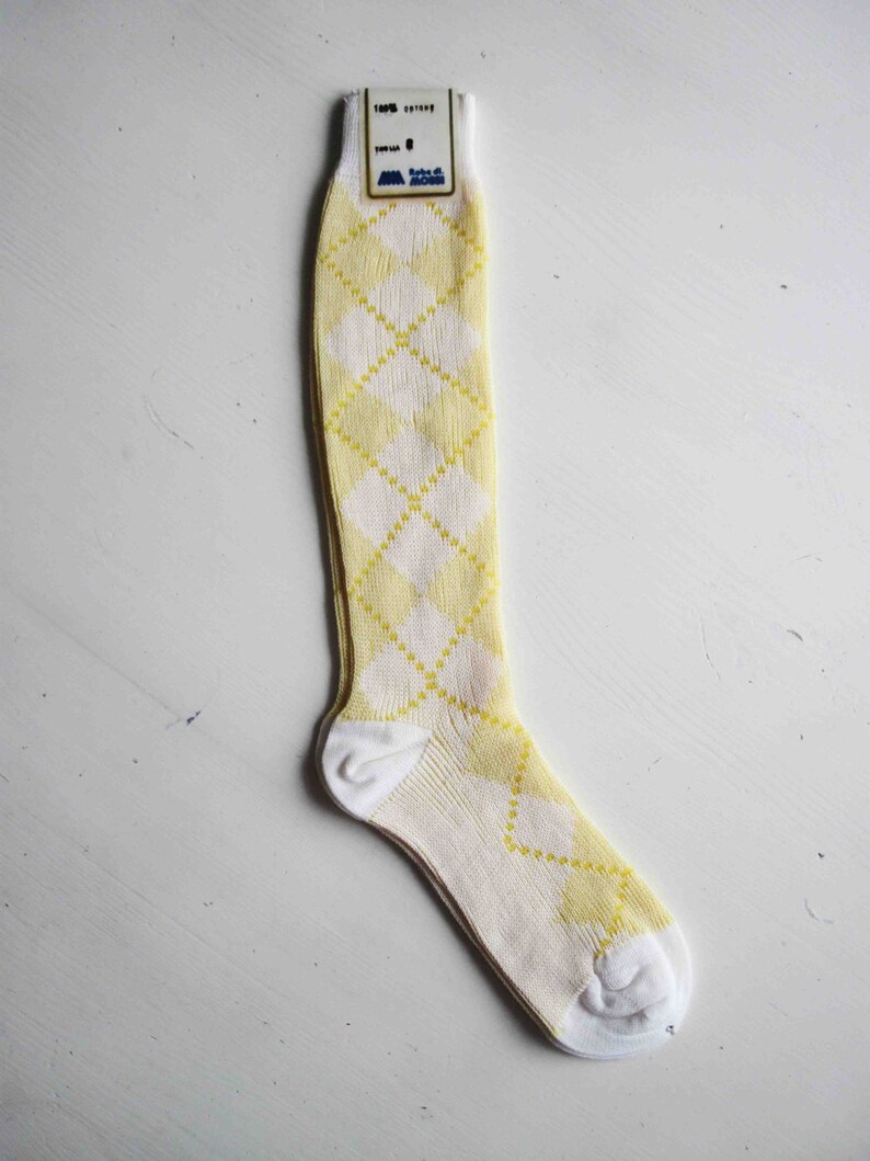 Vintage Yellow Socks 100 Cotton Argyle Patterned 1970s Etsy