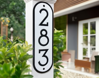 Modern House Numbers Address Sign - Vertical Plaque 3.5"W - Mailbox Post Sign