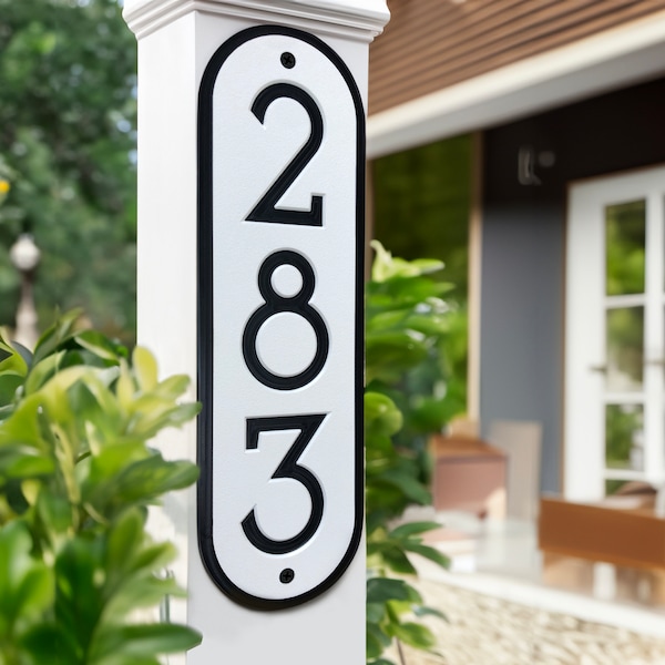 Modern House Numbers Address Sign - Vertical Plaque 3.5"W - Mailbox Post Sign