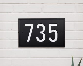 House Number Sign: Horizontal Outdoor Plaque in Black