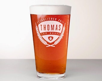 Custom Beer Glass, Engraved Pint Glass - Saaz