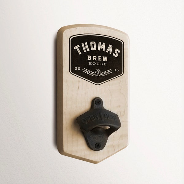 Engraved Wall Mounted Bottle Opener, Beer Gift Make Your Own Wall