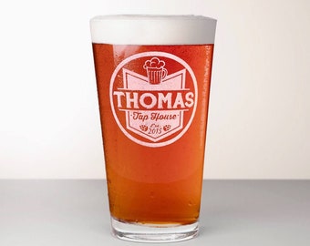 Custom Beer Glass, Engraved Pint Glass - Cascade