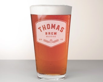 Custom Beer Glass, Engraved Pint Glass - Apollo