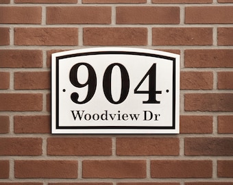 House Number Sign, Arched with Street Name: Horizontal Outdoor Plaque
