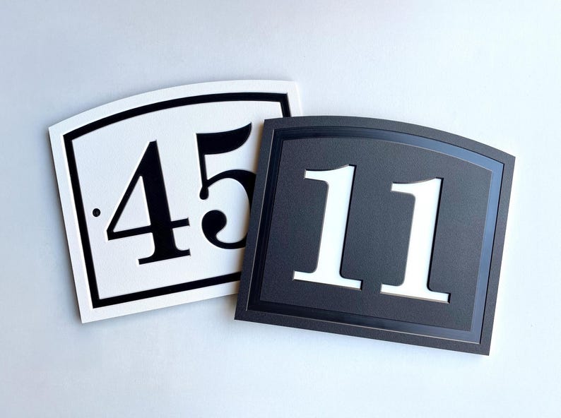 House Number Sign with Arched Profile: Horizontal Outdoor Plaque in Black image 4