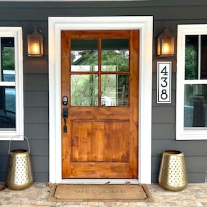 Letrero con número de casa moderno y llamativo: placa vertical para exteriores