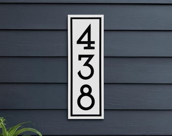 House Number Sign with Border: Vertical Outdoor Plaque