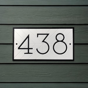 House Number Sign with Herringbone Pattern: Horizontal Outdoor Plaque