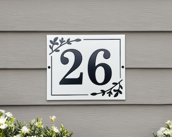 House Number Sign with Floral Border: Horizontal Outdoor Plaque