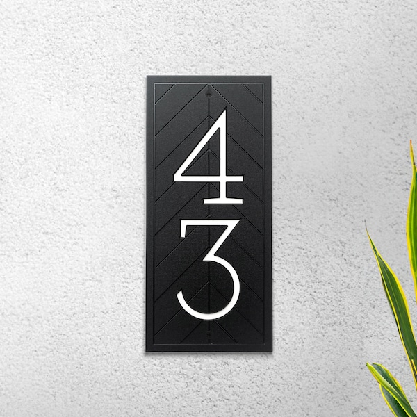 Modern House Numbers - Address Sign Vertical Plaque