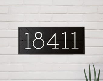 Numéro de maison avec motif à chevrons : plaque extérieure horizontale en noir