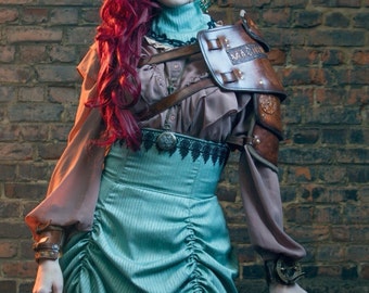 Machina Reficere - Armadura de ombro Steampunk - Couro feito à mão / De couro curtido vegetalmente e tingido à mão (SPSA005)
