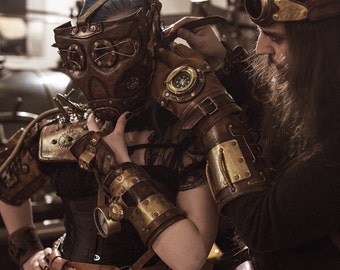 Máscara Steampunk Tecnológica - Máscara Facial Completa - Steampunk Feita à Mão - Máscara de Couro - Máscara para Cosplay - Burning Man - máscara - Steampunk