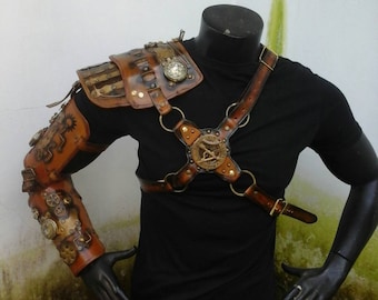 Armadura Steampunk - Armadura de Ombro - Roupa Steampunk - Armadura de Couro - Armadura para Cosplay - Braço Steampunk - Fantasia Steampunk - Obra de arte
