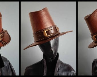 Witch Hunter Style Hat - Witch Hunter - War -  Hammer - Van - Helsing - Vampires - Witch - Hunting - Ostrich Leather - Leather Hat