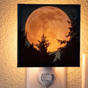 Full Moon Canvas Night Light, Unique Home Decor, Father's Day Gift, Moon Prints Wall Art, Night Sky Bedroom Decor