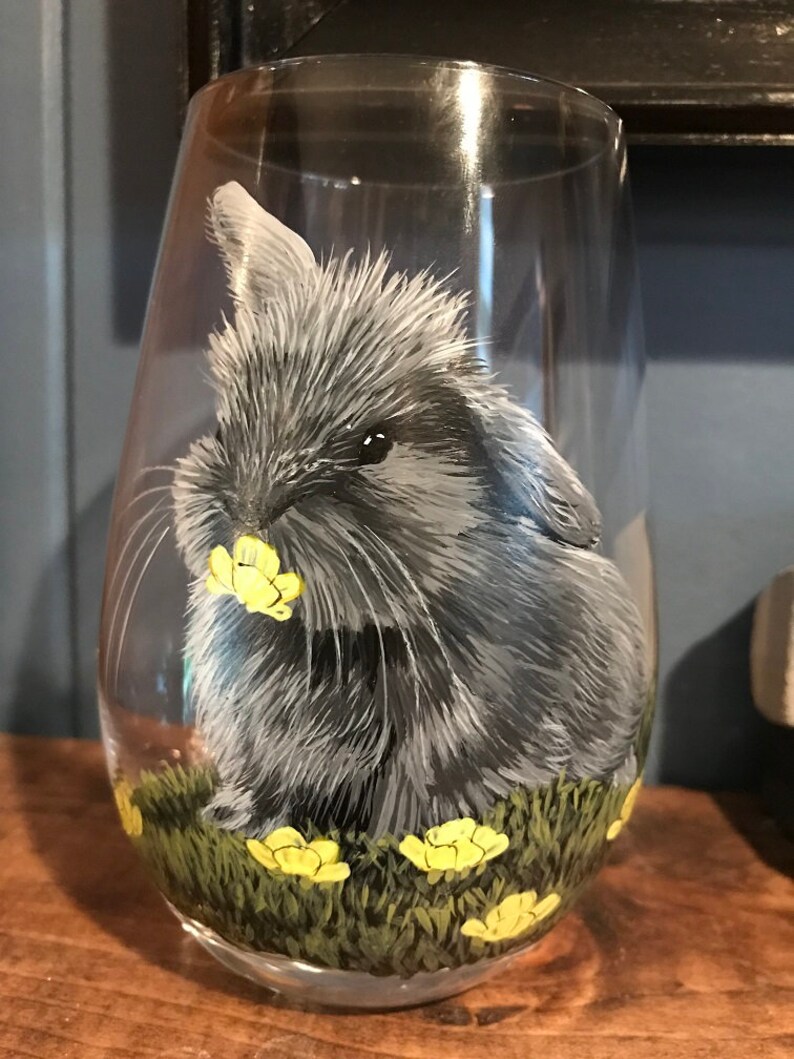 Hand Painted Bunny Rabbit Wine Glasses Etsy