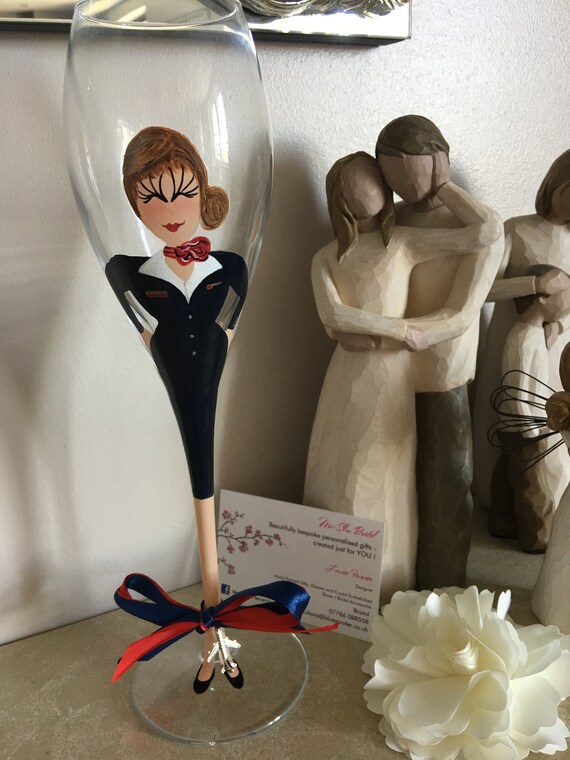 Cabin Crew Champagne Glass Hand Painted And Personalised Etsy