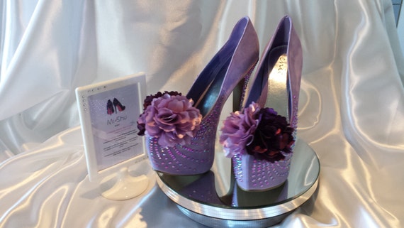 Items similar to Lilac Suede and Rhinestone Prom Shoes with Satin ...