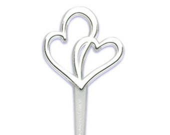 Silver Double Hearts Wedding Cupcake Topper Picks - Set of 12