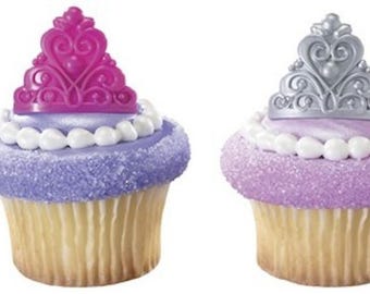 Fairytale Princess Tiara Crown Cupcake Topper Rings - Set of 12