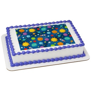 Birthday Outer Space Rocket Ship Edible Cake or Cupcake Toppers - Choose Your Size