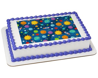 Happy Birthday Outer Space Rocket Ship Edible Cake or Cupcake | Etsy