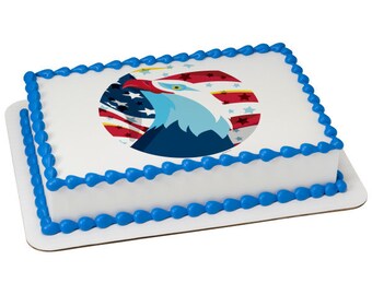 Patriotic Eagle Flag Edible Cake or Cupcake Toppers - Choose Your Size