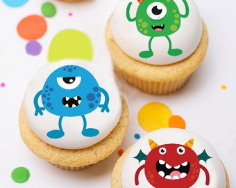 Silly Monsters Edible Cupcake Topper Decorations - Set of 12 Toppers