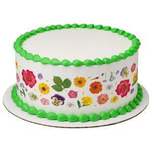 Spring Pressed Flowers Edible Cake Border Decorations - Set of 3 Strips