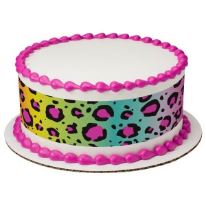 Rainbow Animal Print Edible Cake Border Decorations - Set of 3 Strips