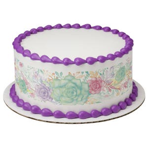 Floral Watercolor Edible Cake Border Decorations - Set of 3 Strips