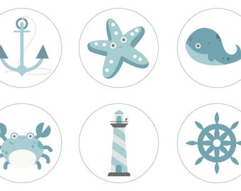 Nautical Beach Blue Edible Cupcake Topper Decorations - Set of 12 Toppers