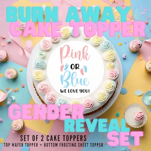 Burn Away Cake Topper Set, Burnaway Wafer Gender Reveal Pre-Cut Edible Cake Topper Decorations - Pink or Blue Footprint, Baby Boy, Baby Girl