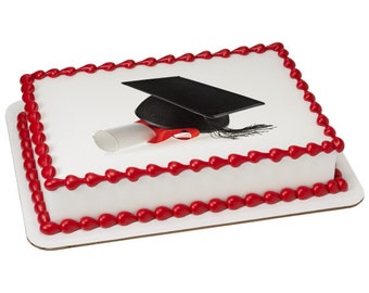 Graduation Cap Diploma Edible Cake or Cupcake Toppers - Choose Your Size