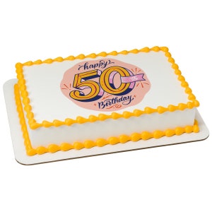 Happy 50th Birthday Milestone Party Edible Cake or Cupcake Toppers - Choose Your Size