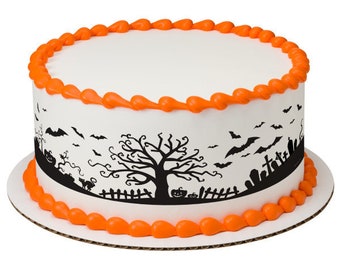 Happy Halloween Spooky Trees Edible Cake Border Decorations - Set of 3 Strips