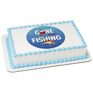 Gone Fishing Happy Birthday Edible Cake Topper or Edible Cupcake Toppers - Choose Your Size