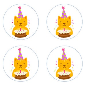 Party Animals Cats with Cake Edible Cupcake Topper Decorations - Set of 12 Toppers